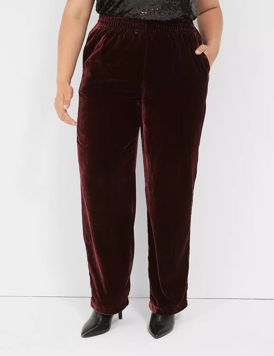 Women Lane Bryant Pull-On Velvet Straight Leg Pants Burgundy | ABO9330RV