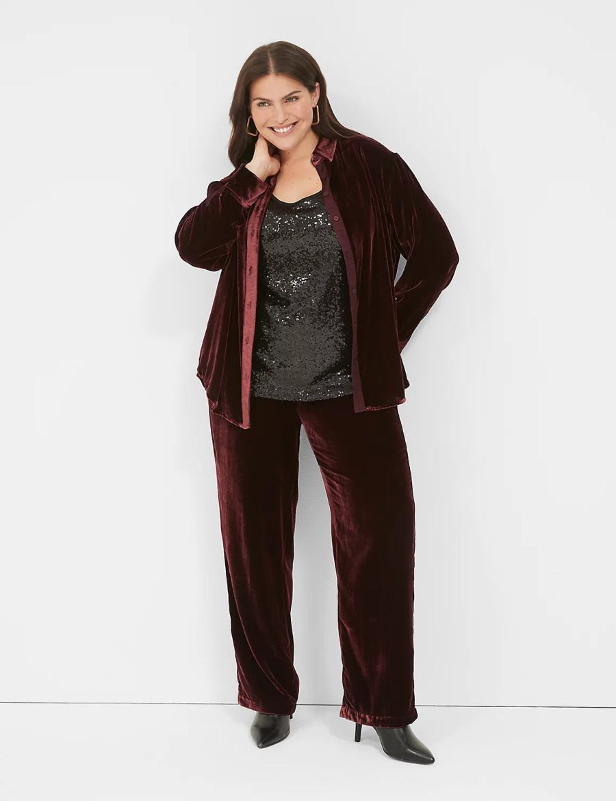 Women Lane Bryant Pull-On Velvet Straight Leg Pants Burgundy | ABO9330RV