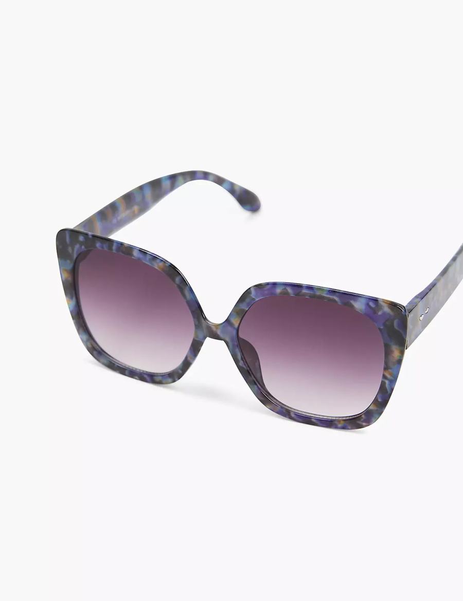 Women Lane Bryant Purple Tortoiseshell Print Large Cateye Sunglasses Blue Black | UZI4146LC