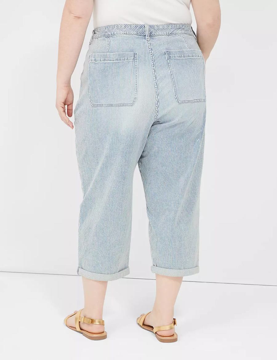 Women Lane Bryant Railroad Stripe Boyfriend Fit Capri Jeans Light Blue | JDC3374QO