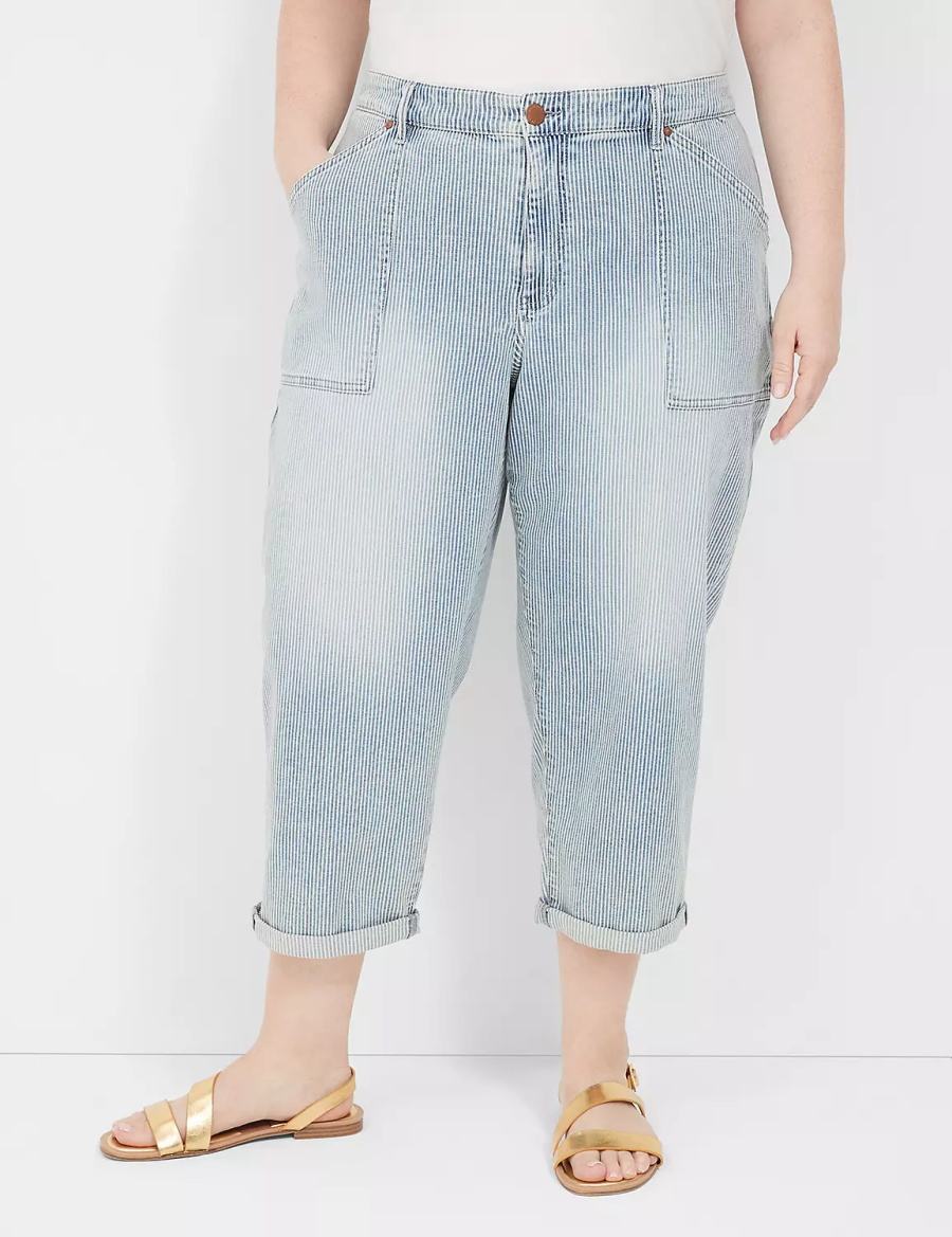 Women Lane Bryant Railroad Stripe Boyfriend Fit Capri Jeans Light Blue | JDC3374QO