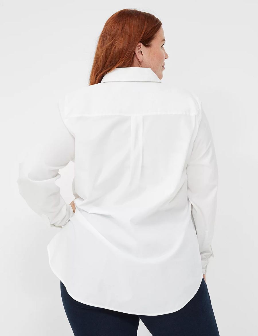 Women Lane Bryant Relaxed Button-Down Boyfriend Shirts White | PNS10061TM