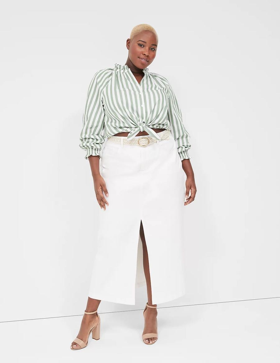 Women Lane Bryant Relaxed Button-Front Blouse Green Stripes | NJD4513PG