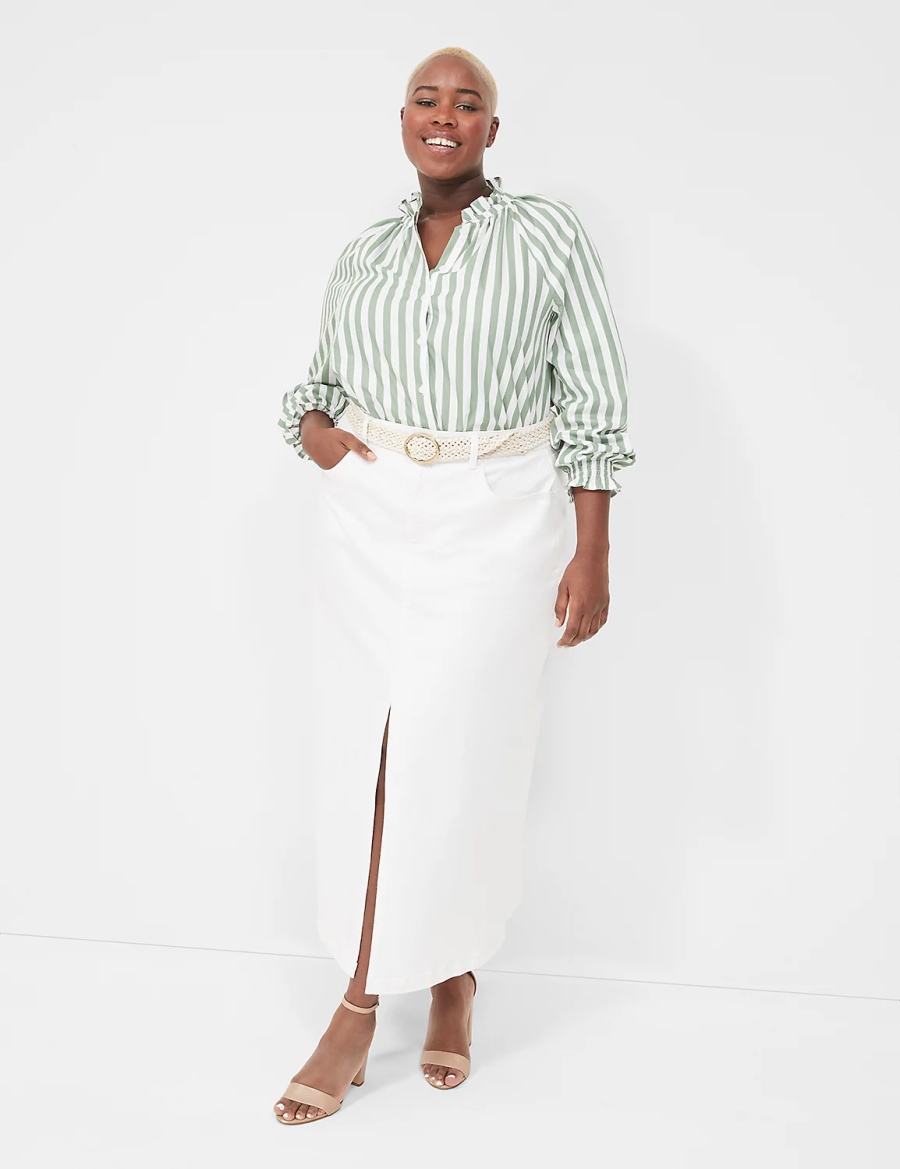 Women Lane Bryant Relaxed Button-Front Blouse Green Stripes | NJD4513PG