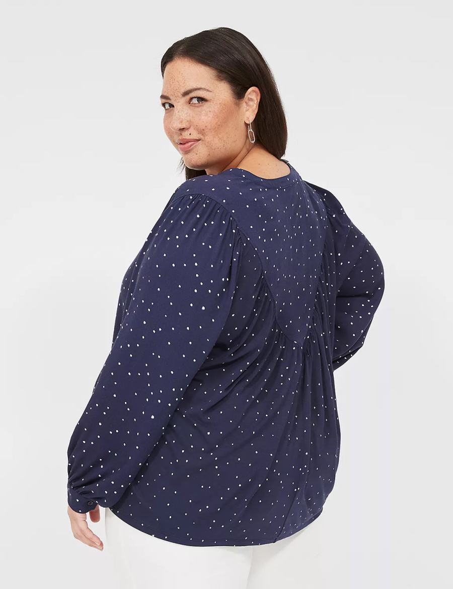 Women Lane Bryant Relaxed Button-Front Woven & Knit Top Shirts Navy | VYI6065GT