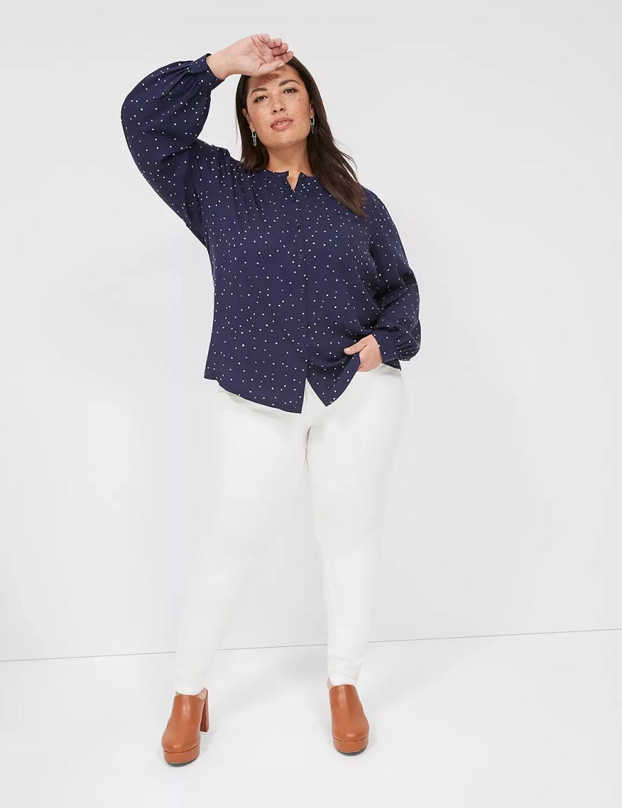 Women Lane Bryant Relaxed Button-Front Woven & Knit Top Shirts Navy | VYI6065GT