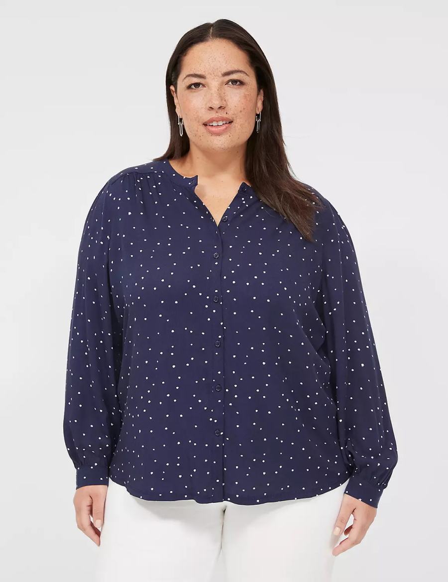 Women Lane Bryant Relaxed Button-Front Woven & Knit Top Shirts Navy | VYI6065GT