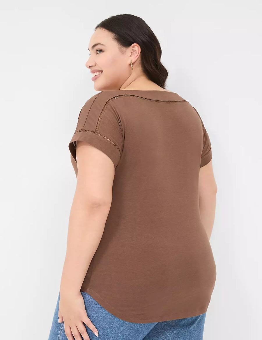 Women Lane Bryant Relaxed Cap-Sleeve Boatneck Top T Shirts Brown | MQI9594GQ