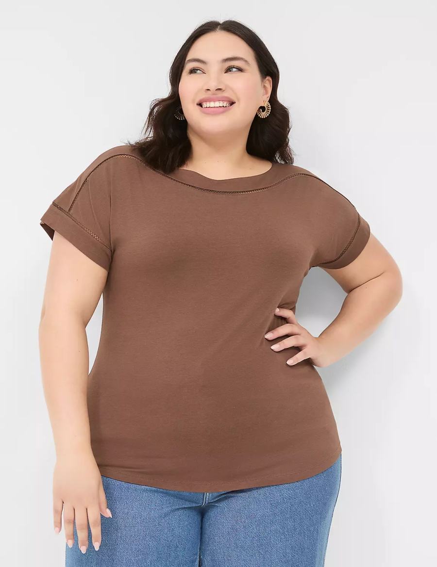 Women Lane Bryant Relaxed Cap-Sleeve Boatneck Top T Shirts Brown | MQI9594GQ