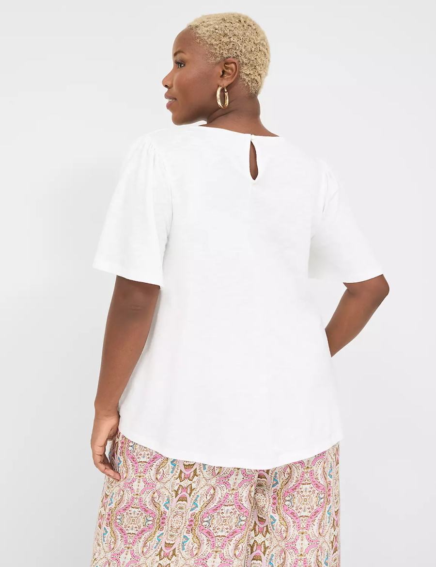 Women Lane Bryant Relaxed Crochet Crew-Neck Top T Shirts White | ZUK2970WI