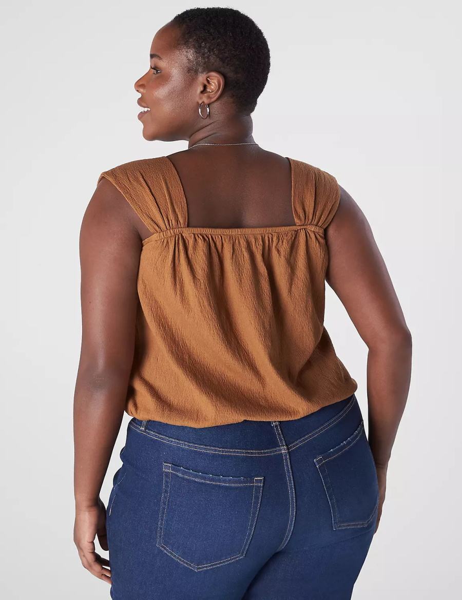 Women Lane Bryant Relaxed Crop Cap-Sleeve Square-Neck Top T Shirts Brown | YXT8542SG