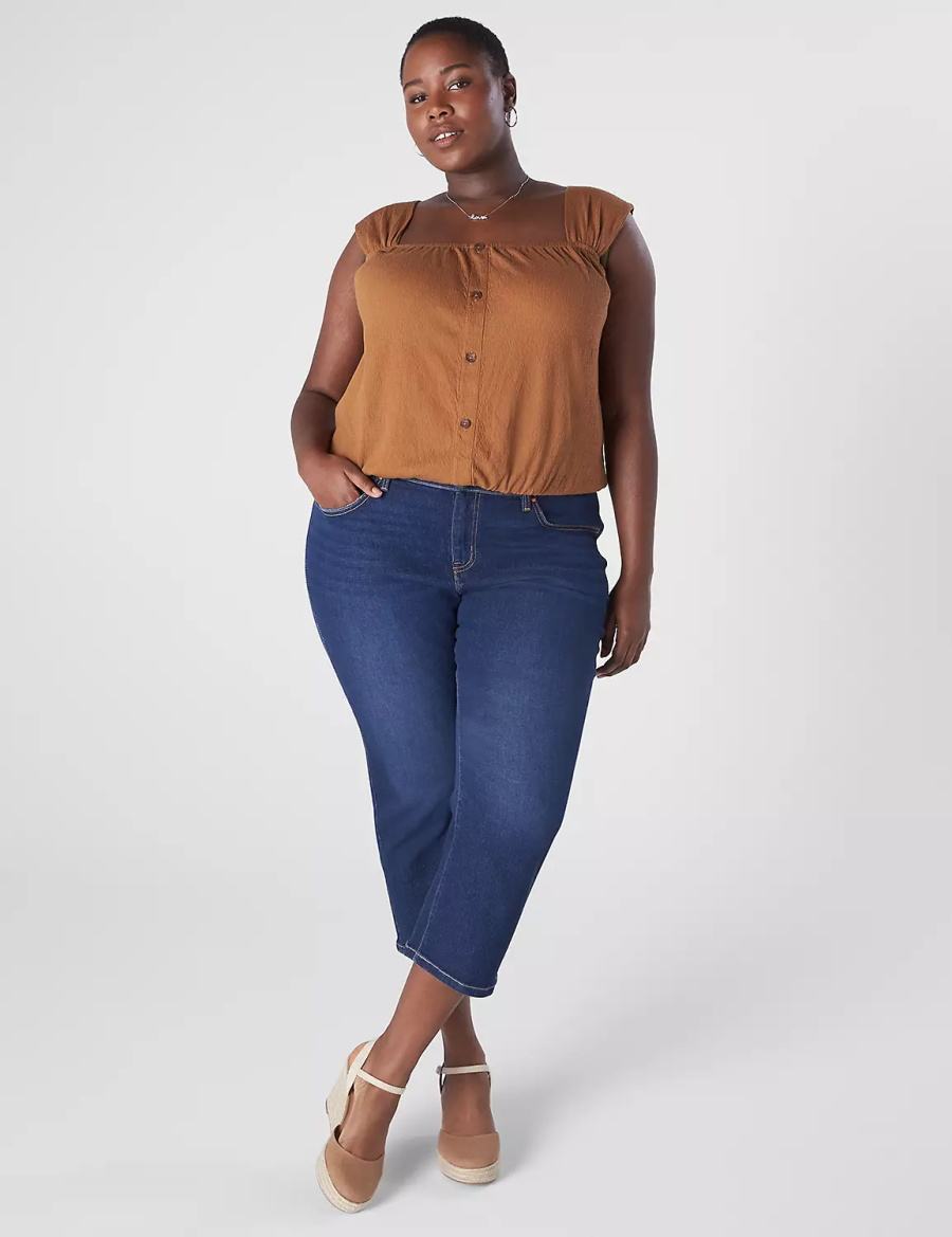 Women Lane Bryant Relaxed Crop Cap-Sleeve Square-Neck Top T Shirts Brown | YXT8542SG