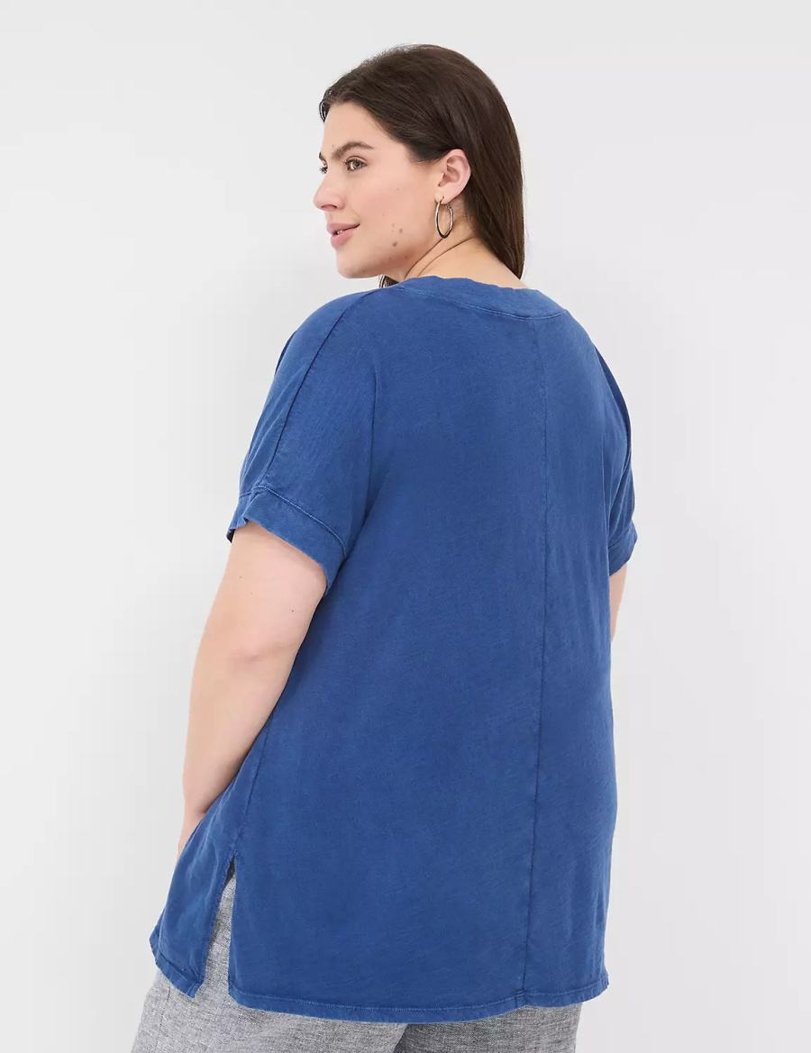 Women Lane Bryant Relaxed Easy V-Neck Tunic T Shirts Dark Blue | IFH6037FT