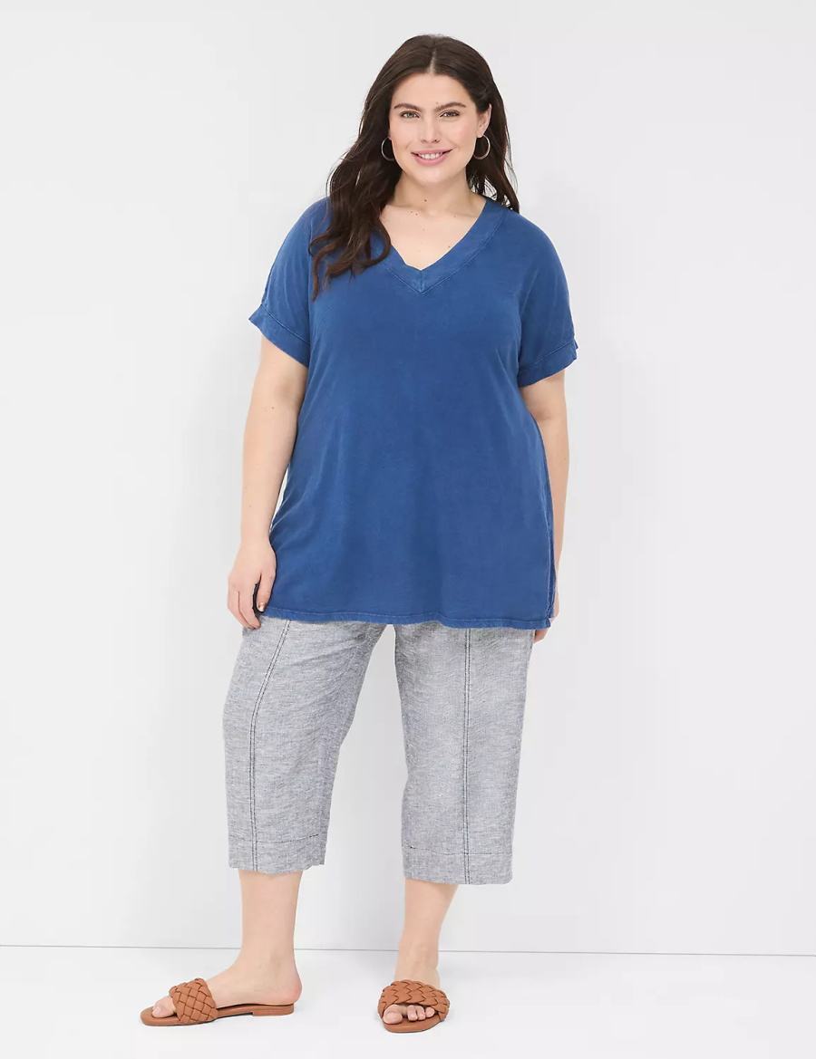 Women Lane Bryant Relaxed Easy V-Neck Tunic T Shirts Dark Blue | IFH6037FT