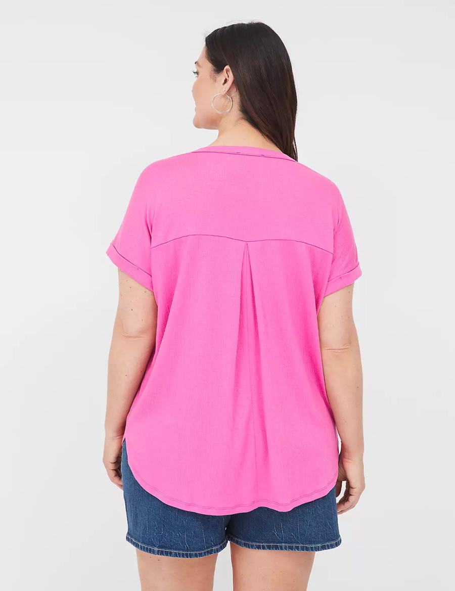 Women Lane Bryant Relaxed Gauze Notch-Neck Shirts Pink | BHX618PP