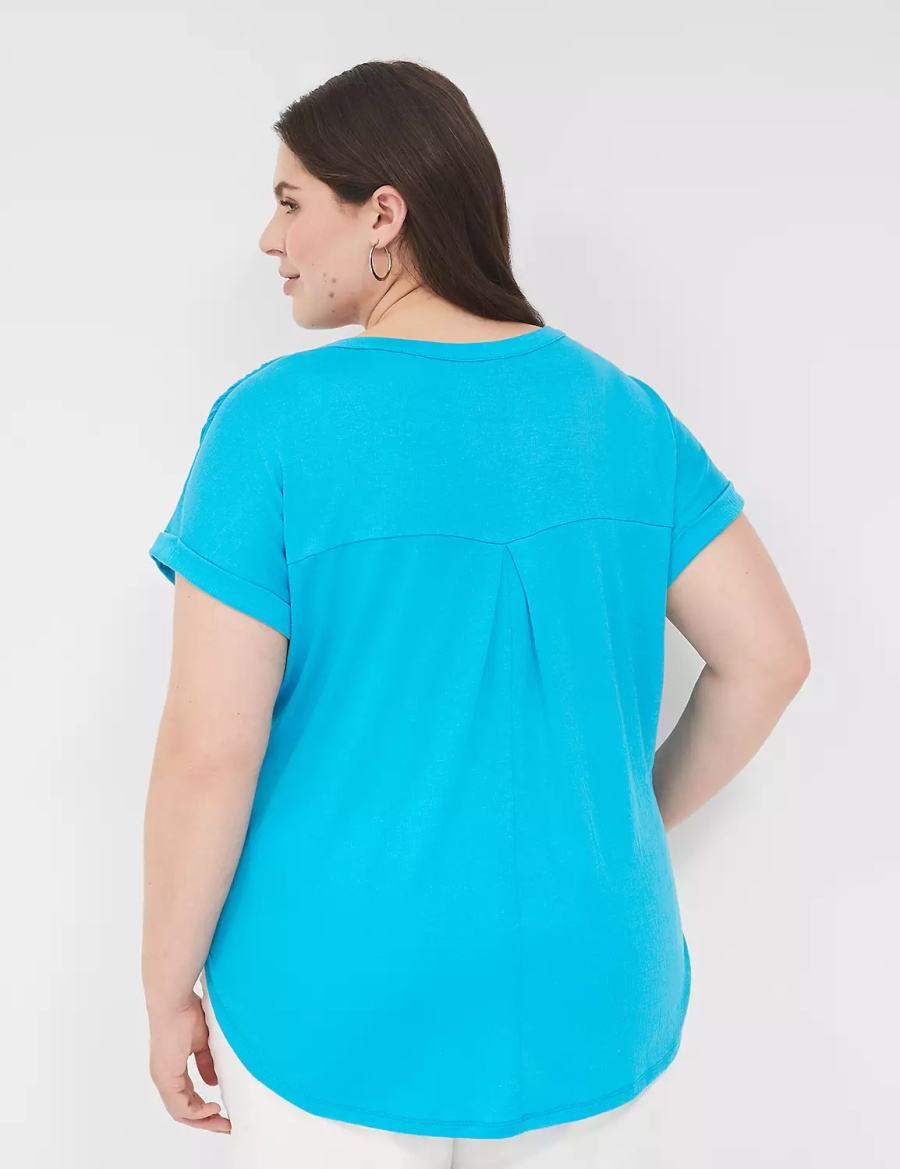 Women Lane Bryant Relaxed Gauze Notch-Neck Shirts Blue | NCG9569SD