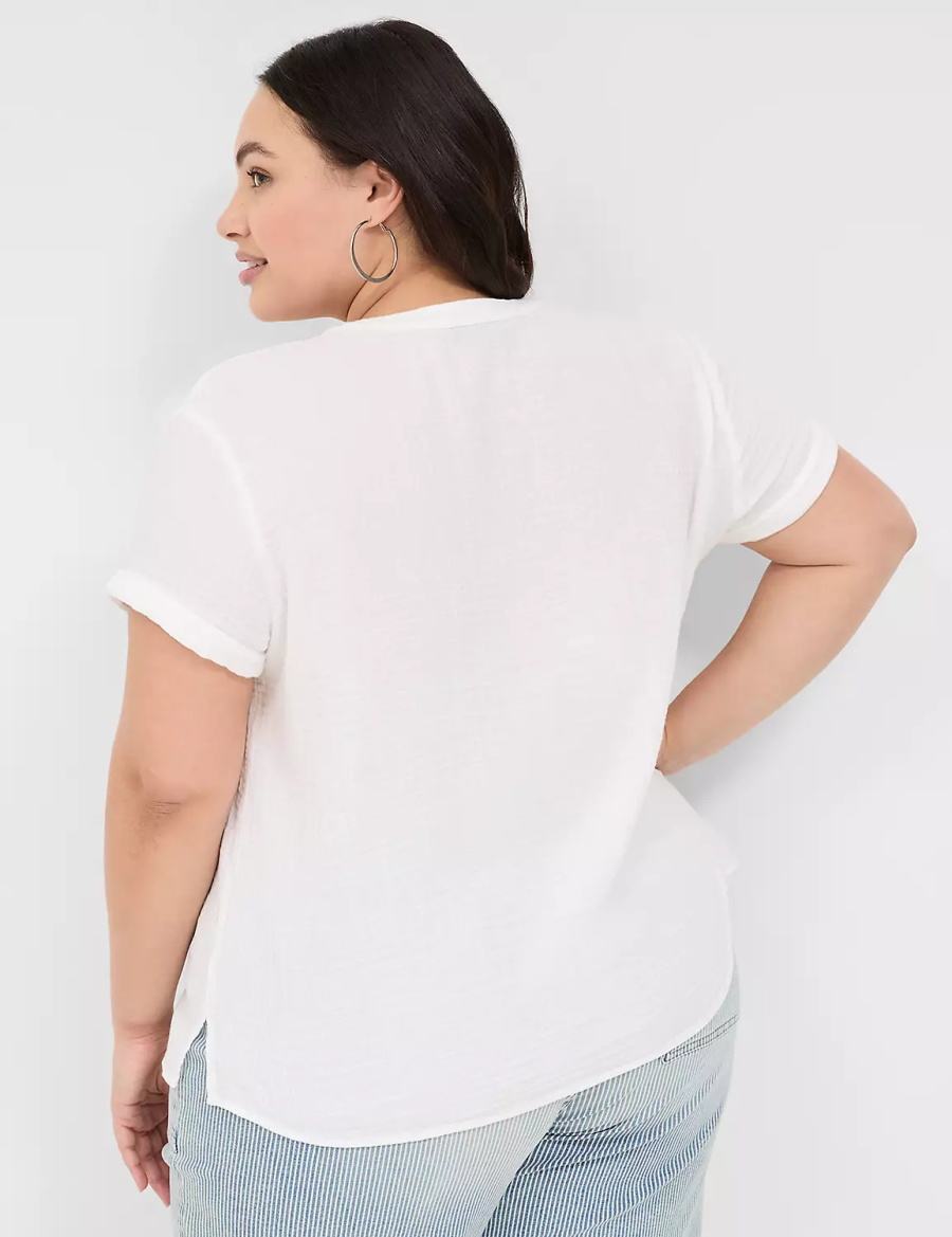 Women Lane Bryant Relaxed Gauze V-Neck Popover Shirts White | TCW4127US