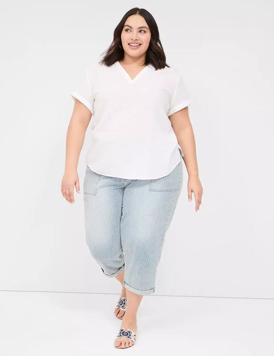 Women Lane Bryant Relaxed Gauze V-Neck Popover Shirts White | TCW4127US