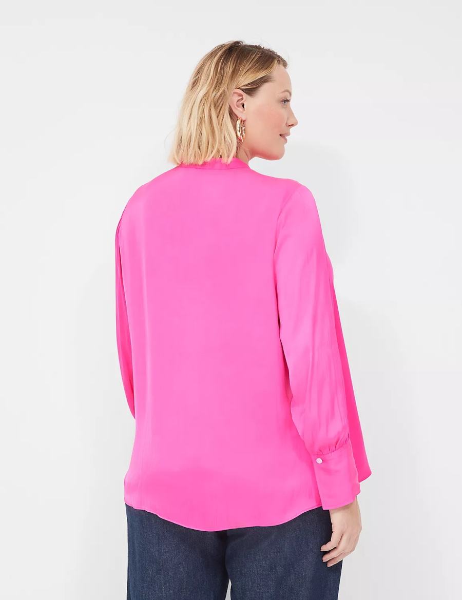 Women Lane Bryant Relaxed Satin Collar Blouse Pink | VSL5952ZU