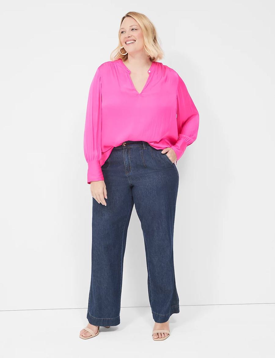 Women Lane Bryant Relaxed Satin Collar Blouse Pink | VSL5952ZU