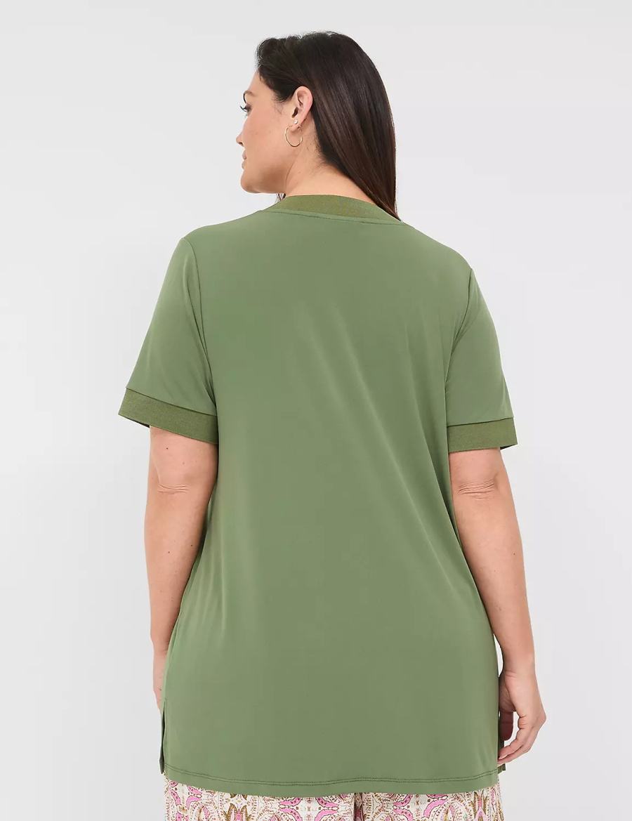 Women Lane Bryant Relaxed Short-Sleeve V-Neck Top T Shirts Brown Green | NKQ3462FD