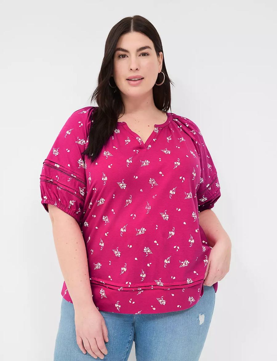 Women Lane Bryant Relaxed V-Neck Knit & Woven Top T Shirts Pink | VMX7342QW