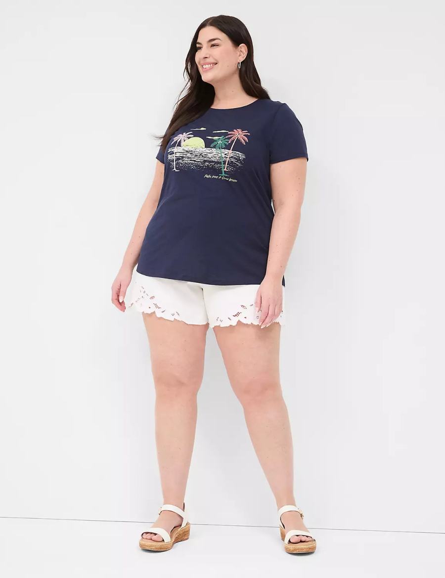 Women Lane Bryant Rhinestone Palm Trees & Ocean Breeze Graphic Tee T Shirts Blue | RZZ941WC