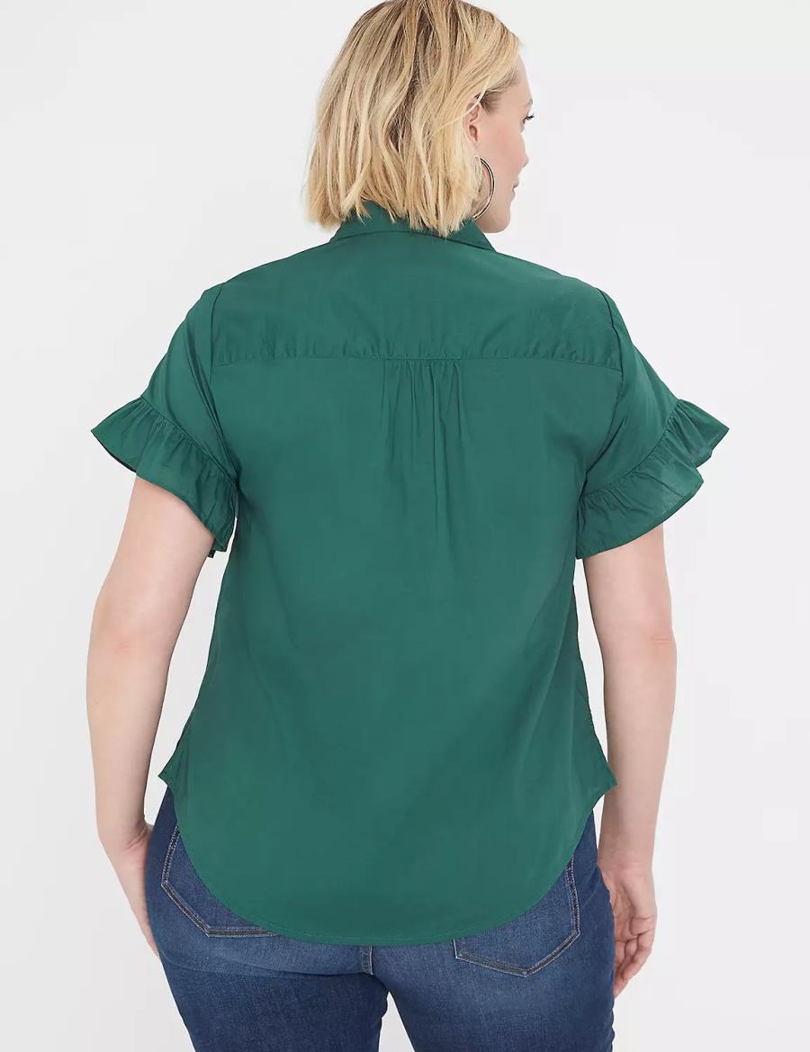 Women Lane Bryant Ruffle-Sleeve Button-Down Top T Shirts Green | SMX342BD