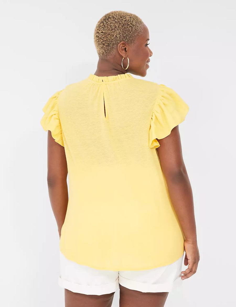 Women Lane Bryant Ruffle Cap-Sleeve Blouse Yellow | KIB399UL