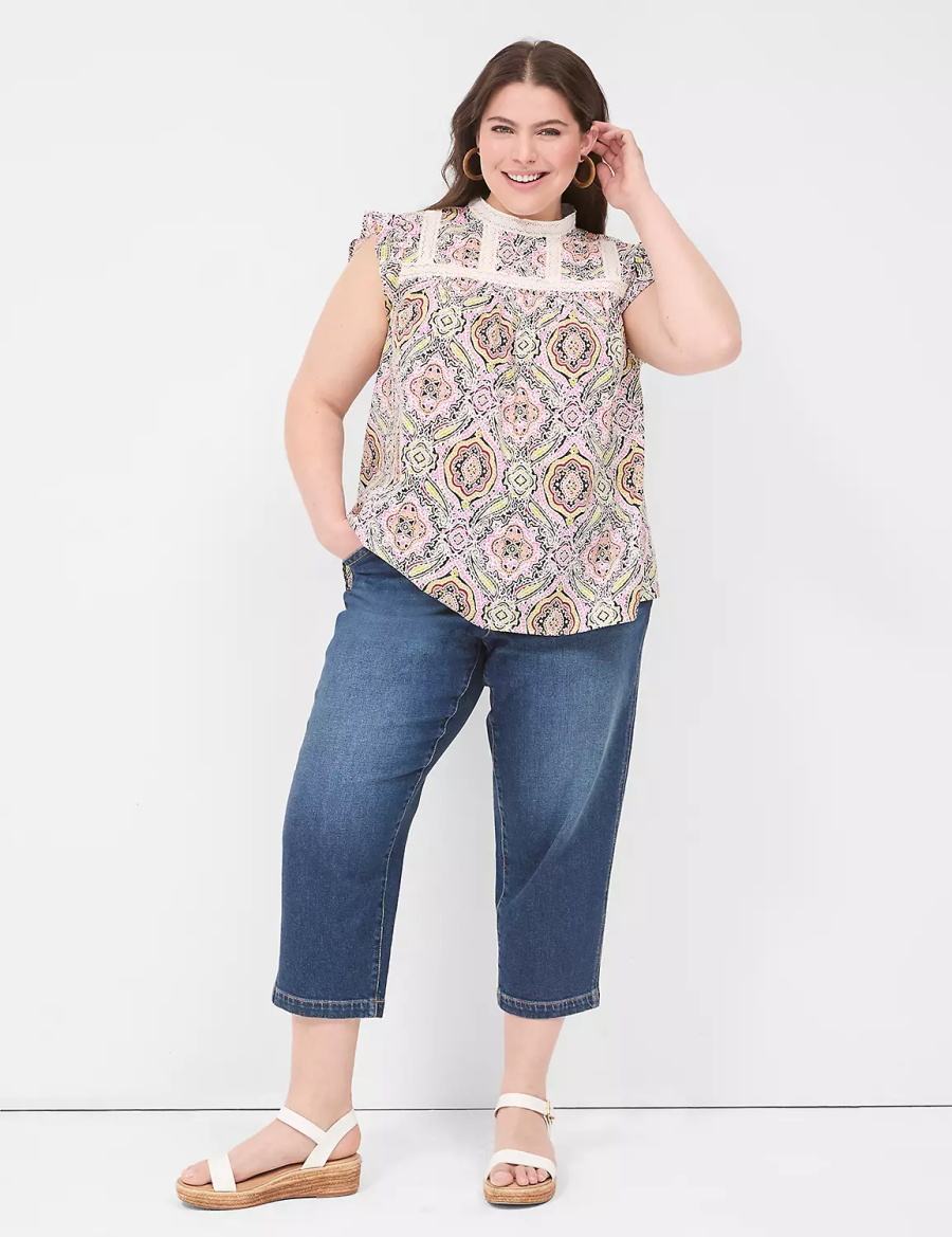 Women Lane Bryant Ruffle Cap-Sleeve Lace-Trim Top T Shirts Multicolor | NAO7056XB