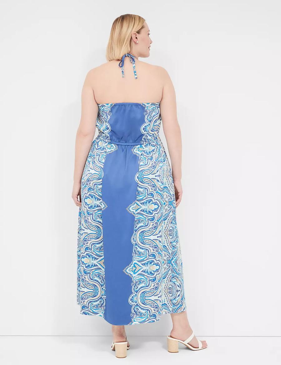 Women Lane Bryant Satin Halter-Neck Maxi Dress Blue | GJC935AB