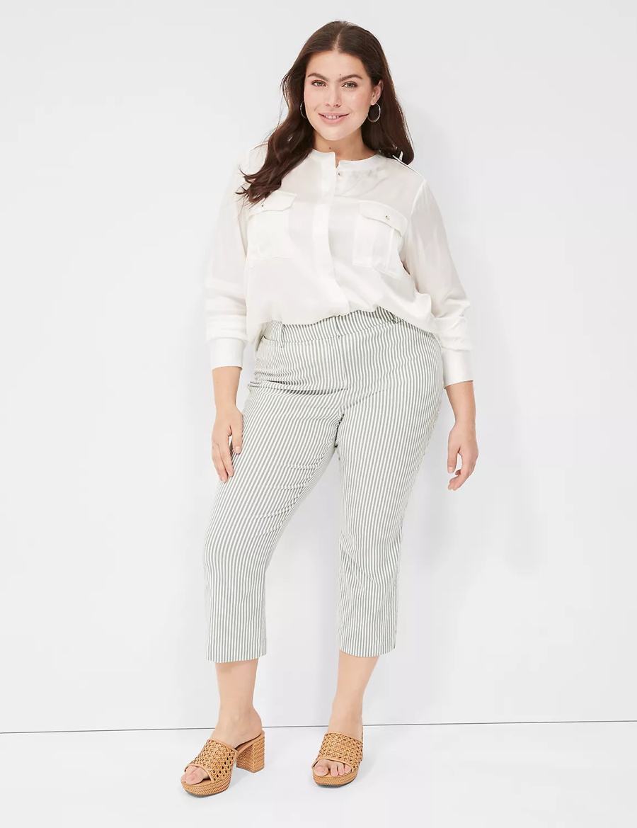 Women Lane Bryant Satin Long-Sleeve Button-Front Blouse White Rose | UEQ1360QP