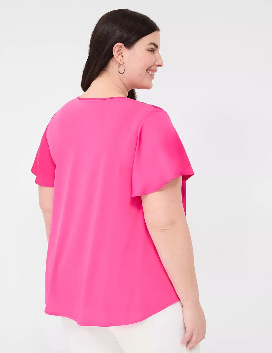 Women Lane Bryant Satin Smocked-Shoulder Blouse Pink | AGB6643JL