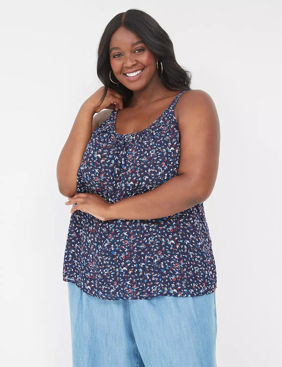 Women Lane Bryant Scoop-Neck Cami Tank Top Dark Blue | ZWC9917SA