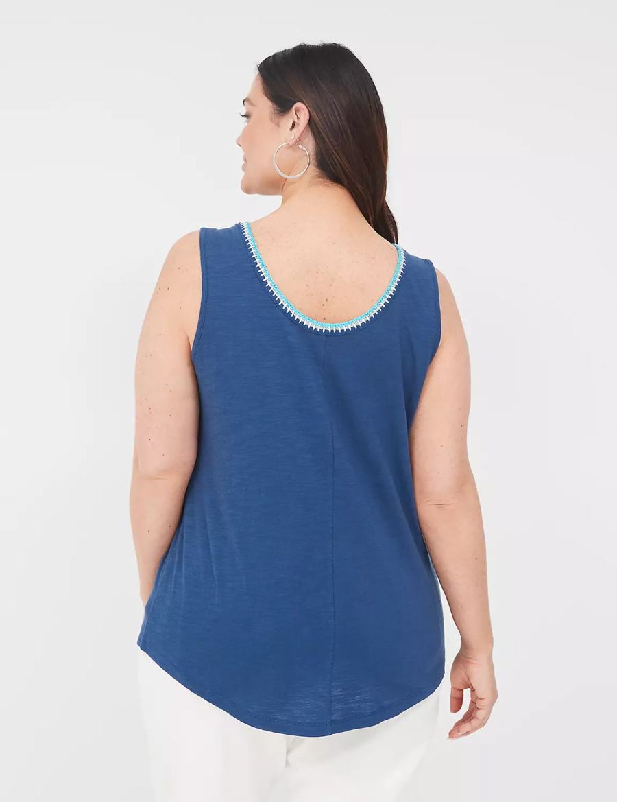 Women Lane Bryant Scoop-Neck Crochet-Trim Tank Top Dark Blue | FEJ3124OB