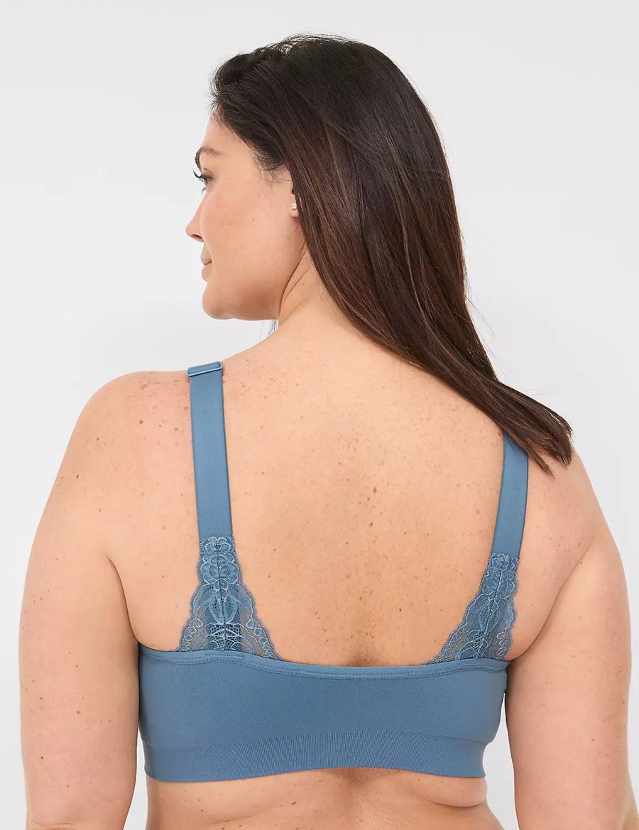 Women Lane Bryant Seamless Lace-Trim Bralettes Blue Grey | QSB8515LG