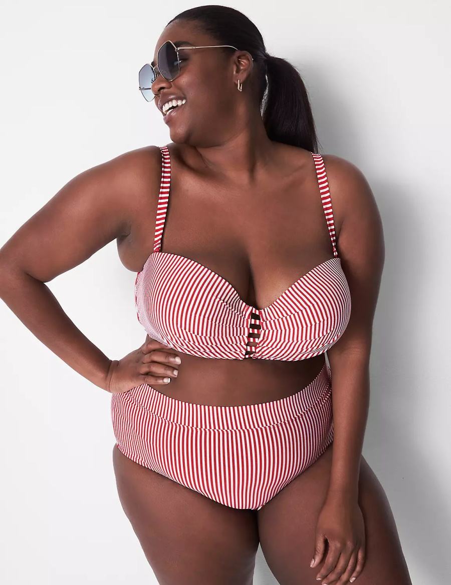 Women Lane Bryant Seersucker Swim Briefs Pink | TWR9611EU