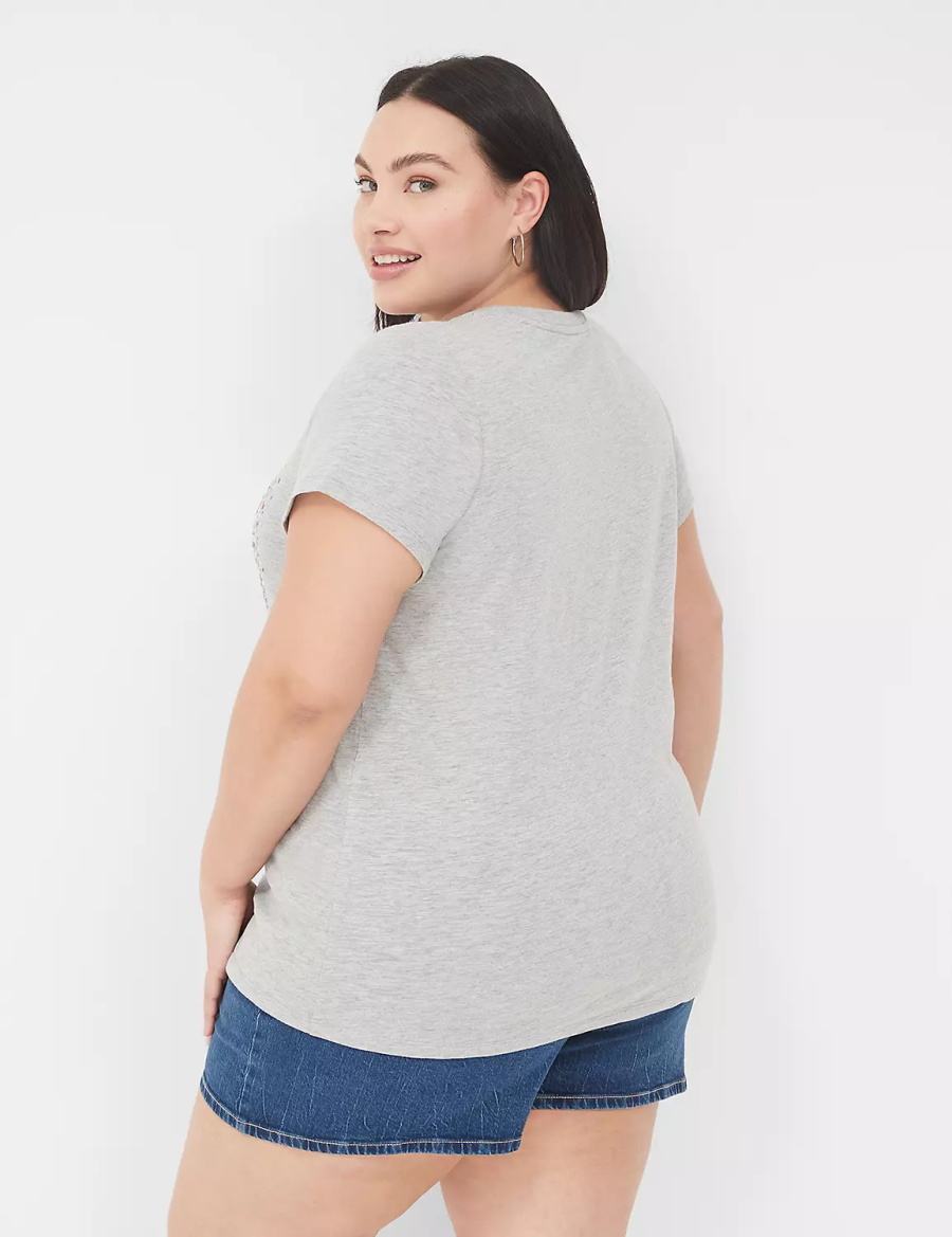 Women Lane Bryant Sequin USA Graphic Tee T Shirts Light Grey | VKL9033AU