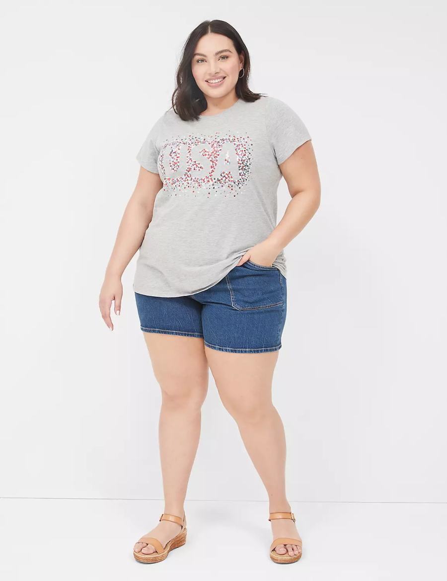 Women Lane Bryant Sequin USA Graphic Tee T Shirts Light Grey | VKL9033AU