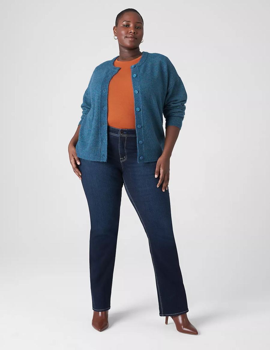 Women Lane Bryant Seven7 Boot With Back Pocket Embroidery Jeans Dark Blue | BCT4367TX