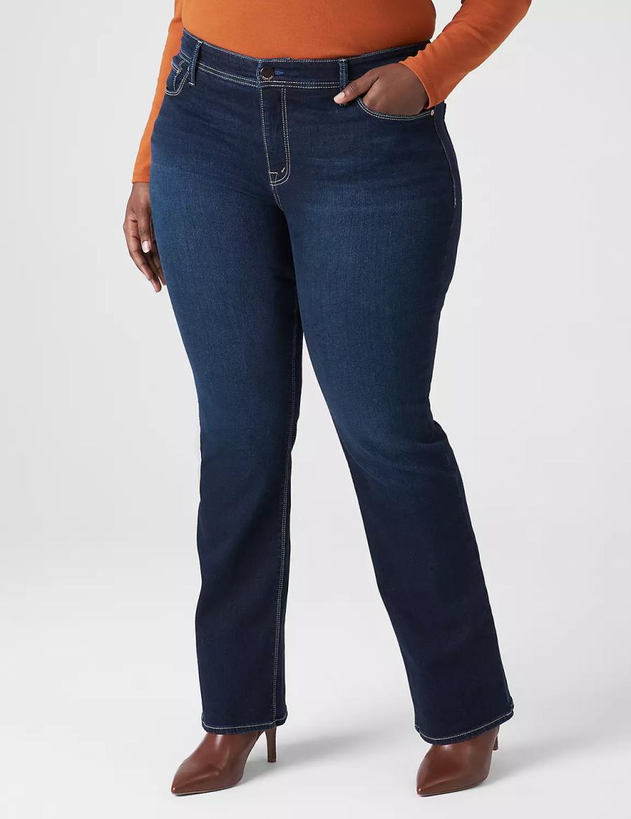 Women Lane Bryant Seven7 Boot With Back Pocket Embroidery Jeans Dark Blue | BCT4367TX