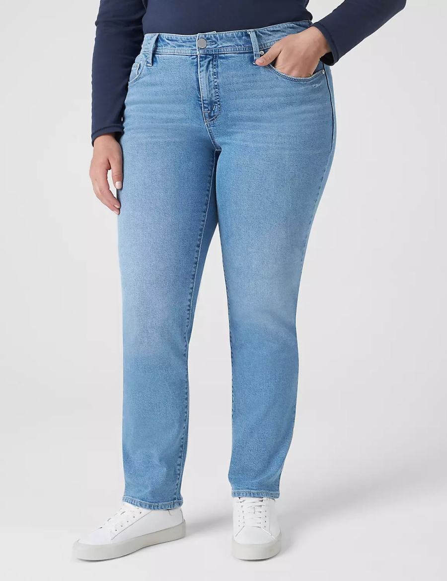 Women Lane Bryant Seven7 Straight With Back Pocket Embroidery Jeans Light Blue | WYL514OT