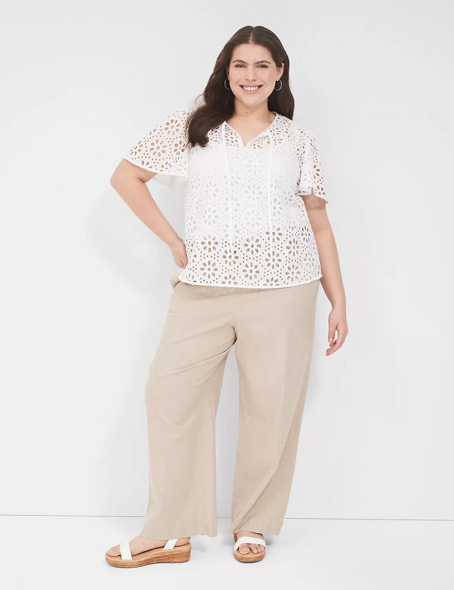 Women Lane Bryant Sheer Flutter-Sleeve Eyelet Top T Shirts White | YDK4959HN