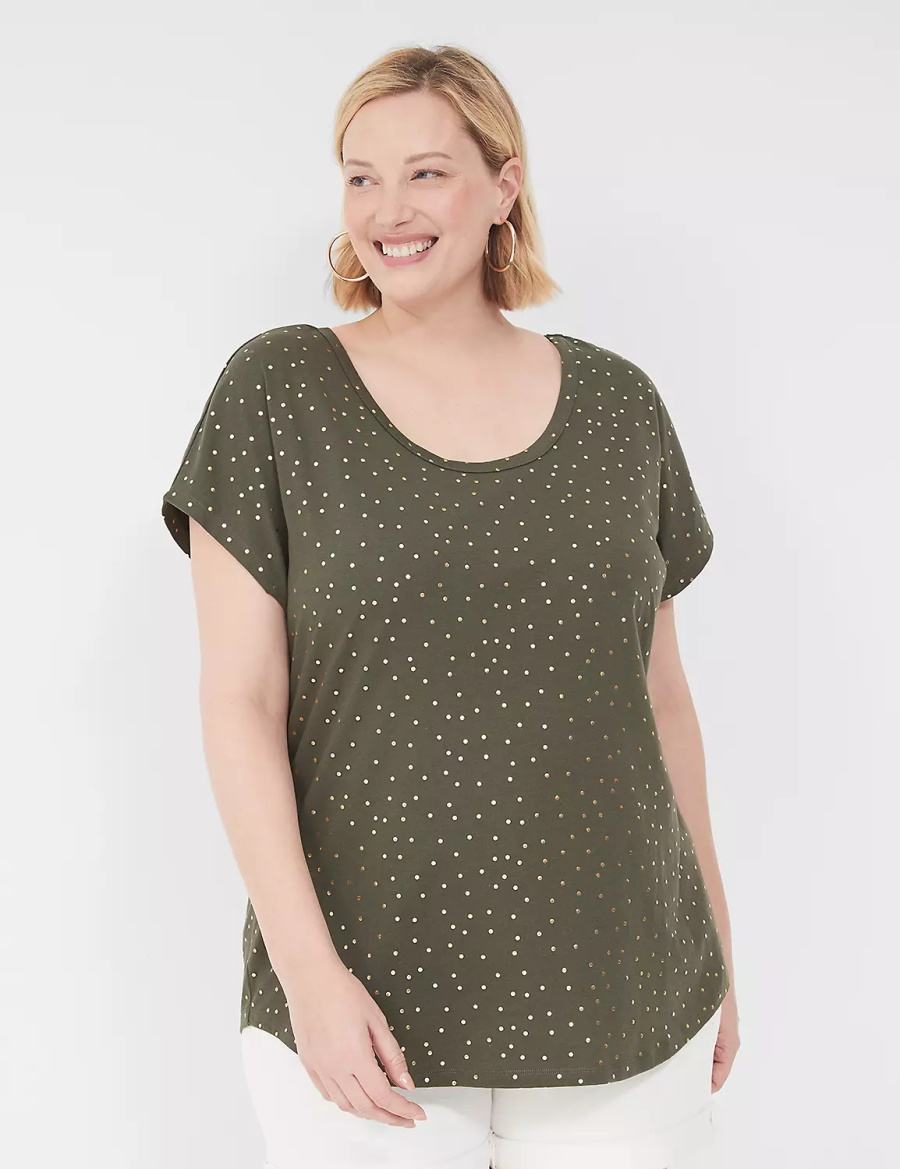 Women Lane Bryant Shimmer Foil Strappy-Back Tee T Shirts Green | TEN2520RJ