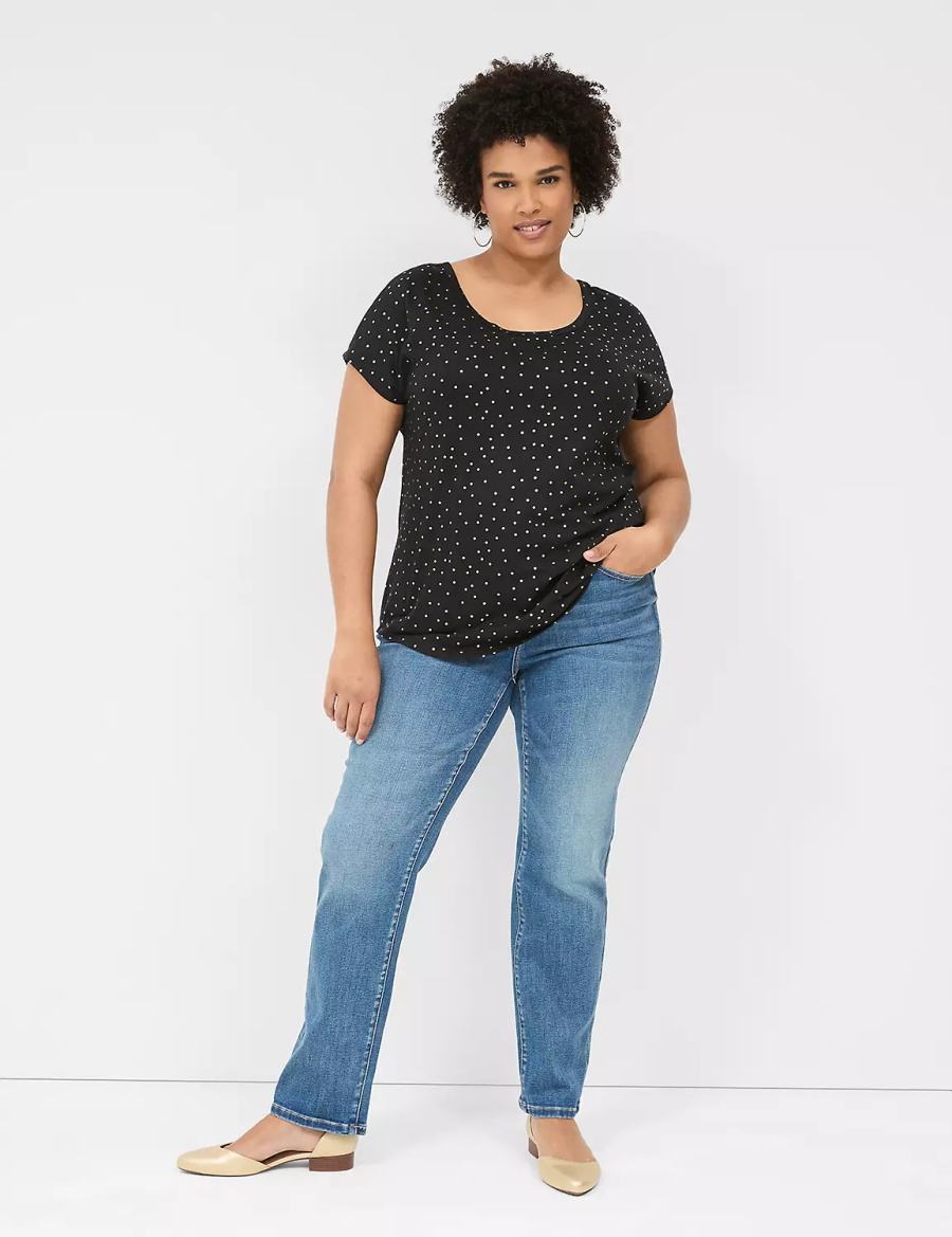 Women Lane Bryant Shimmer Foil Strappy-Back Tee T Shirts Black | HXP3861ZL