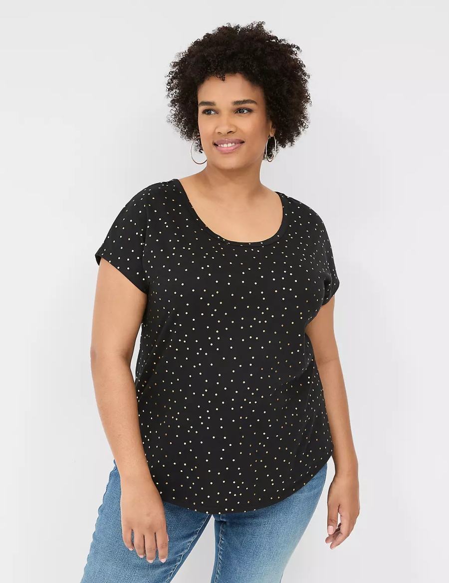 Women Lane Bryant Shimmer Foil Strappy-Back Tee T Shirts Black | HXP3861ZL