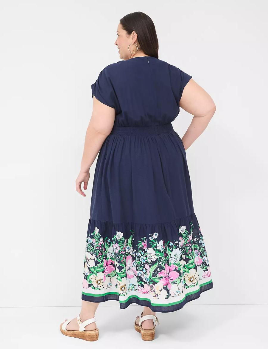 Women Lane Bryant Shirred-Shoulder Double-Waist Maxi Dress Dark Blue | VLT8076SY