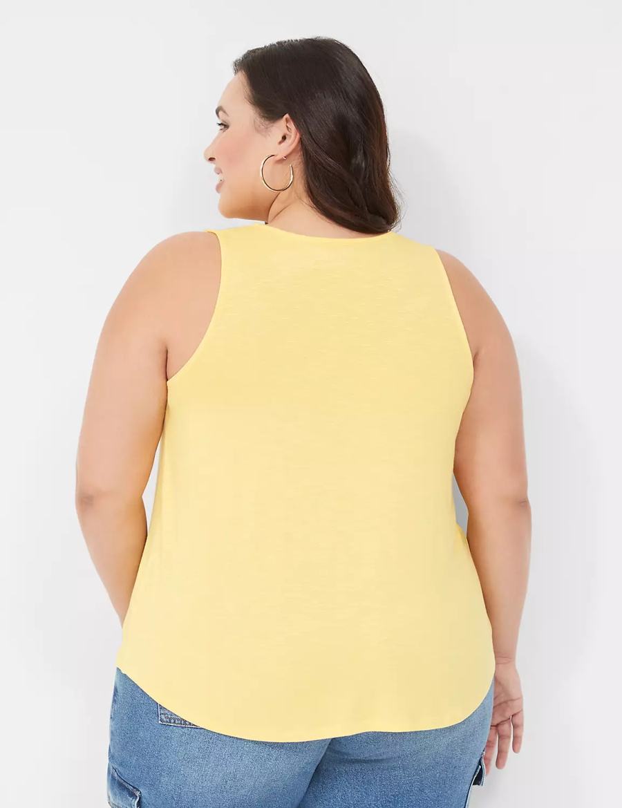 Women Lane Bryant Shirred-Shoulder V-Neck Tank Top Yellow | XFU4492FY