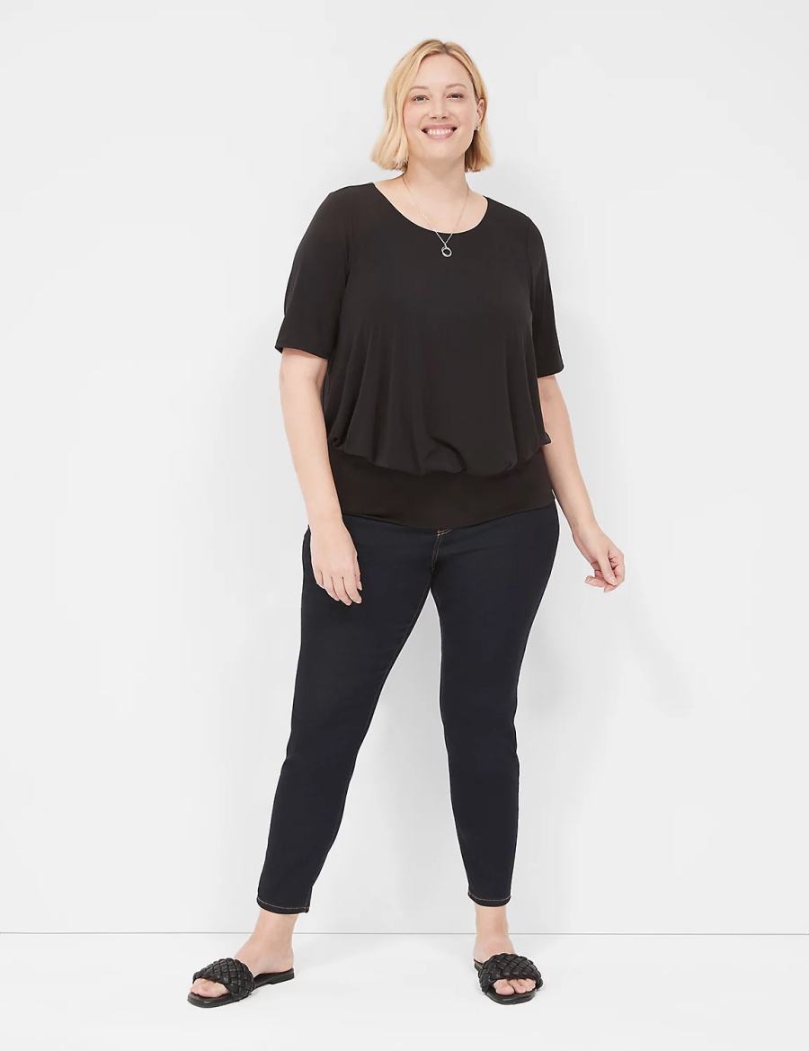 Women Lane Bryant Short-Sleeve Banded-Bottom Top T Shirts Black | REC2355LN