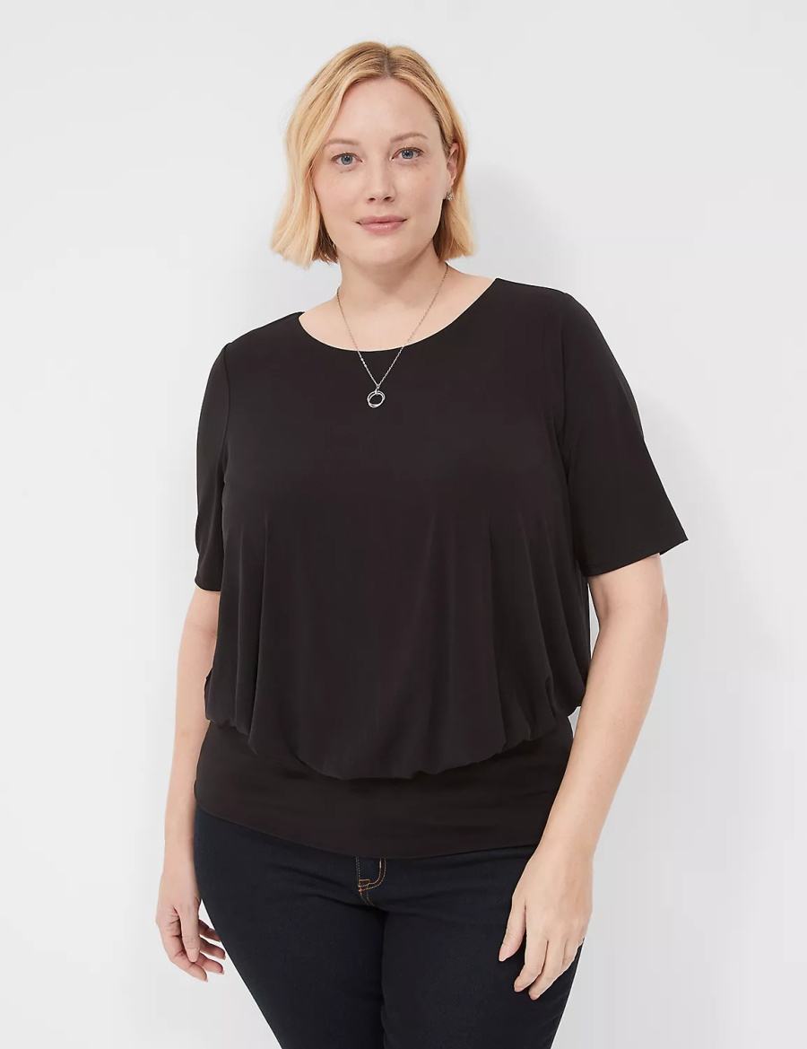 Women Lane Bryant Short-Sleeve Banded-Bottom Top T Shirts Black | REC2355LN